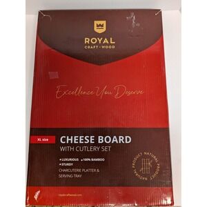 Royal Craft Wood XL Bamboo Cheese Board Set w/ 4 Piece Cutlery Drawer 16.5x11in